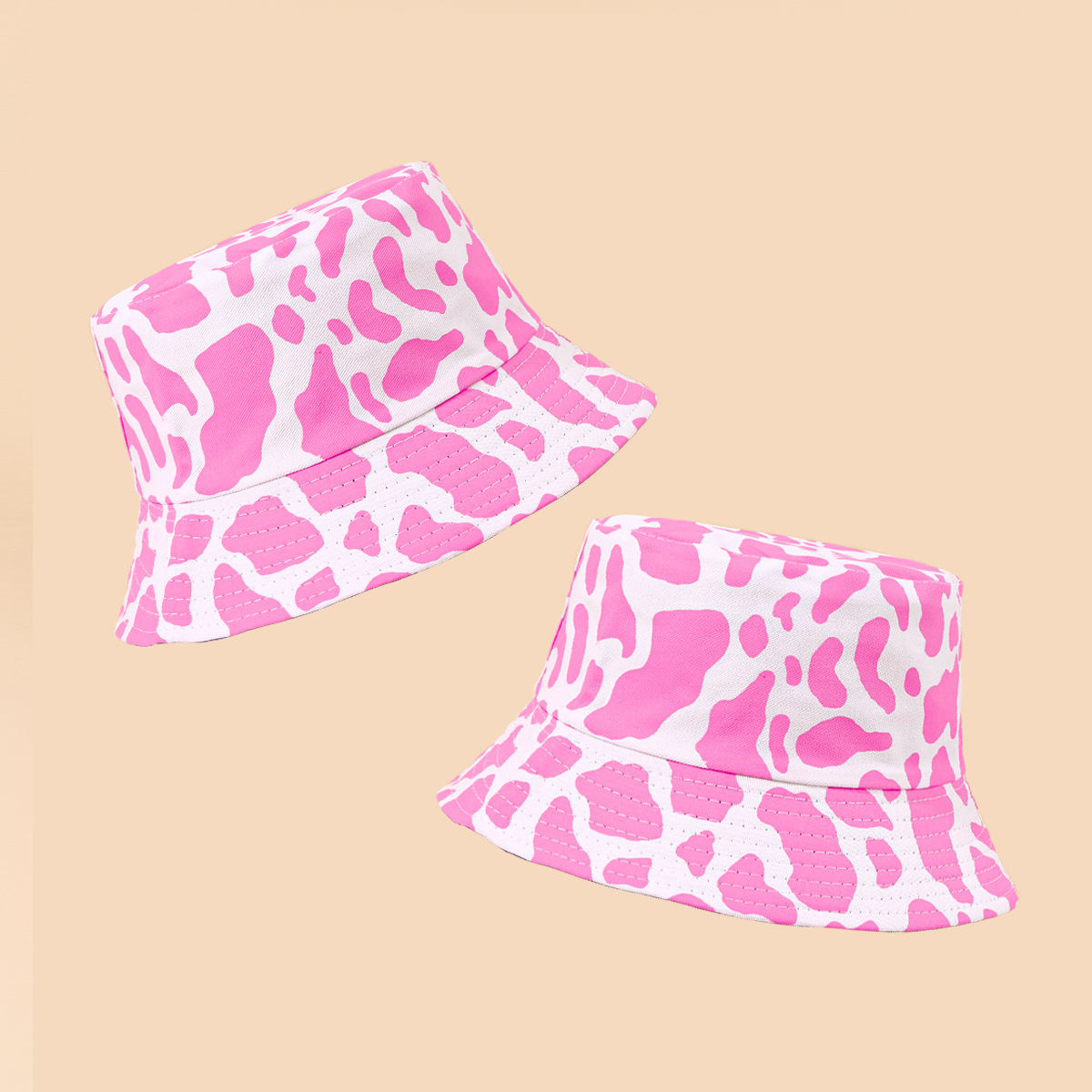 Fashion Pink Cow Pattern Sunshade Fisherman Hat display picture 1