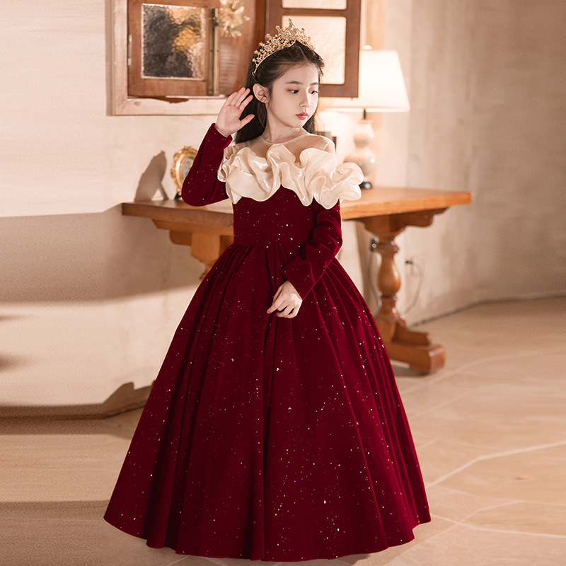 어린이 원피스 레드 니치 걸스 하이 엔드 공주 원피스 꽃 소녀 웨딩 소녀의 호스트 피아노 원피스