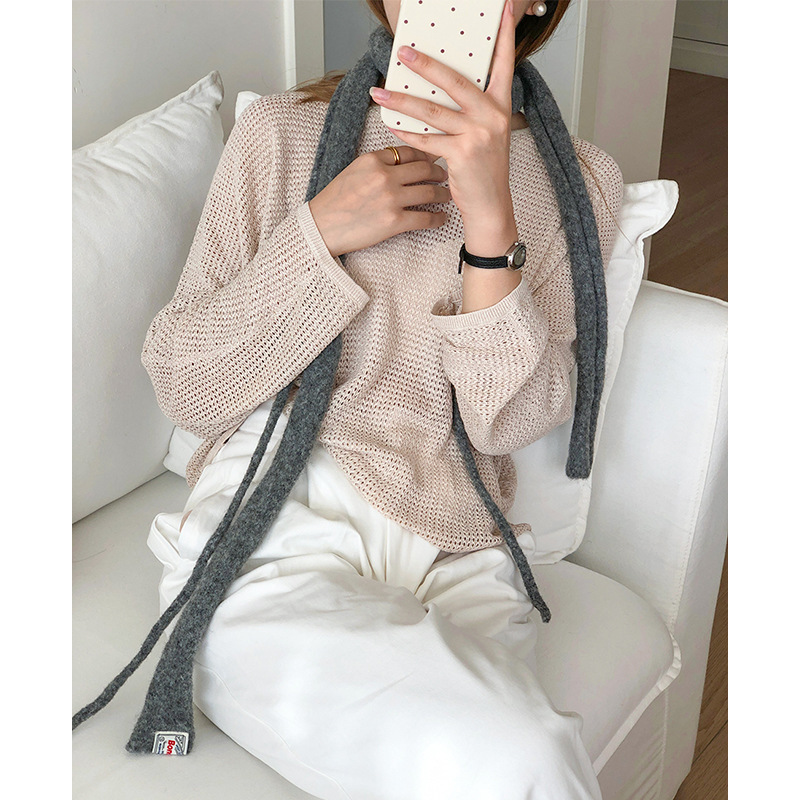 韩版针织双条细围巾女ins叠穿搭配含羊毛针织长条飘带辣妹y2k个性|undefined