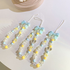 High-looking blue bow contrasting color pendant lanyard universal mobile phone case anti-lost bracelet mobile phone hanging chain keychain