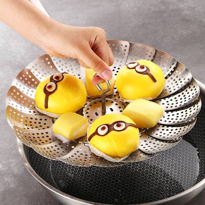 亚马逊304不锈钢可拆卸蒸笼盘折叠伸缩蒸盘器水果盘蒸格多用蒸架