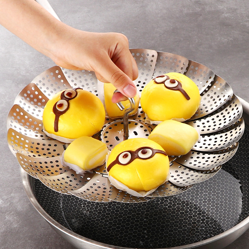 亚马逊304不锈钢可拆卸蒸笼盘折叠伸缩蒸盘器水果盘蒸格多用蒸架