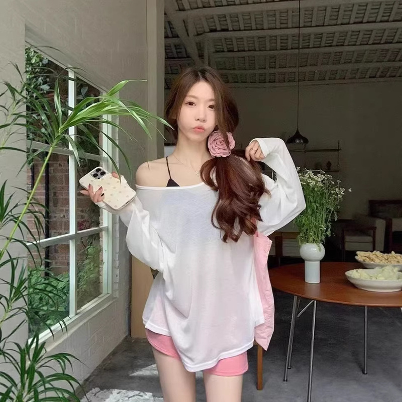 Extra Large Size 150kg Summer Sun Protection Shirt Long-Sleeved T-Shirt for Women Slightly See-Through Loose Thin Mesh Cover-Up Yoga Top