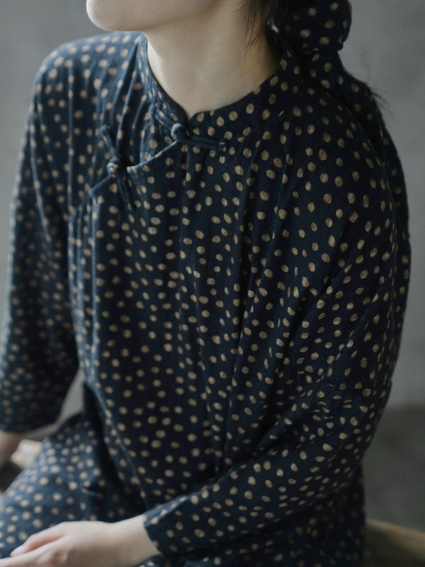 Original retro Chinese style stand collar slanting long cheongsam nostalgic art cotton linen modified cheongsam dress L23241