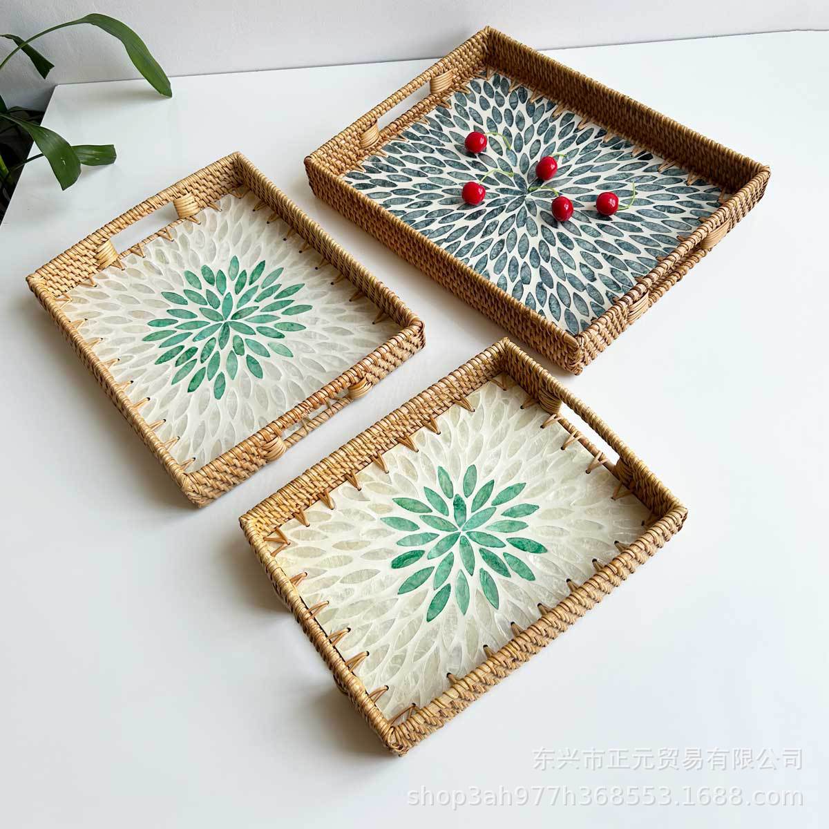 bandeja de conchas de caña, bandeja de conchas de bocadillos, bandeja de pan doméstica, bandeja de té, bandeja de té, mesa de té