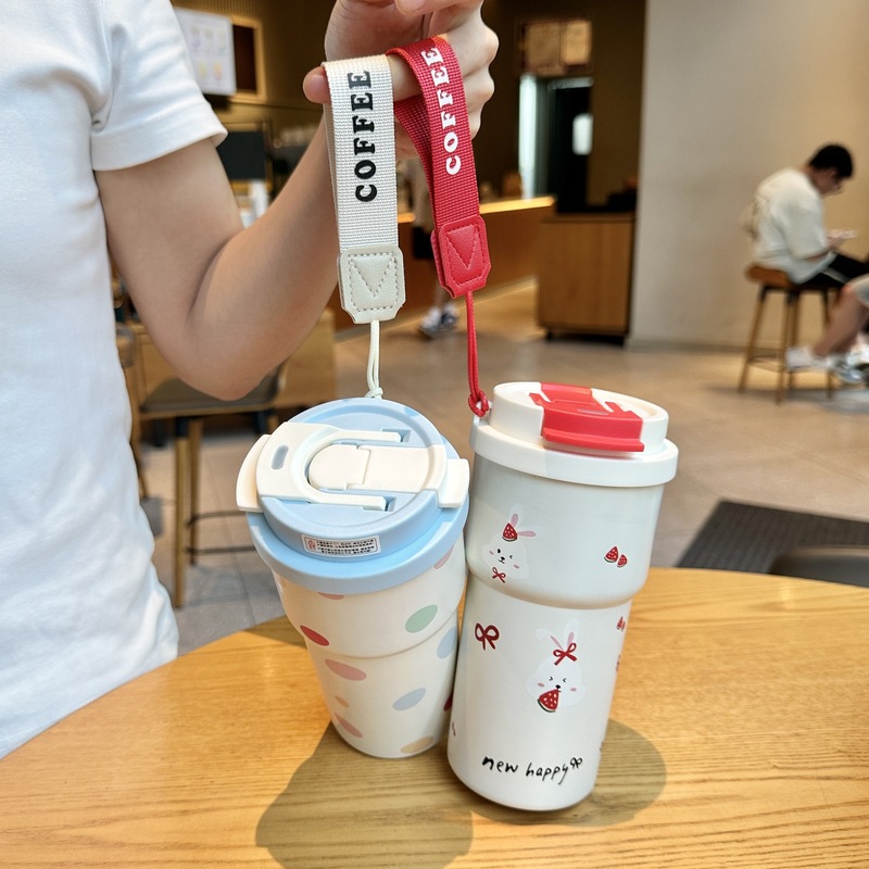 水杯女生保温杯高颜值316不锈钢陶瓷覆层带吸管杯子咖啡杯子新款|undefined