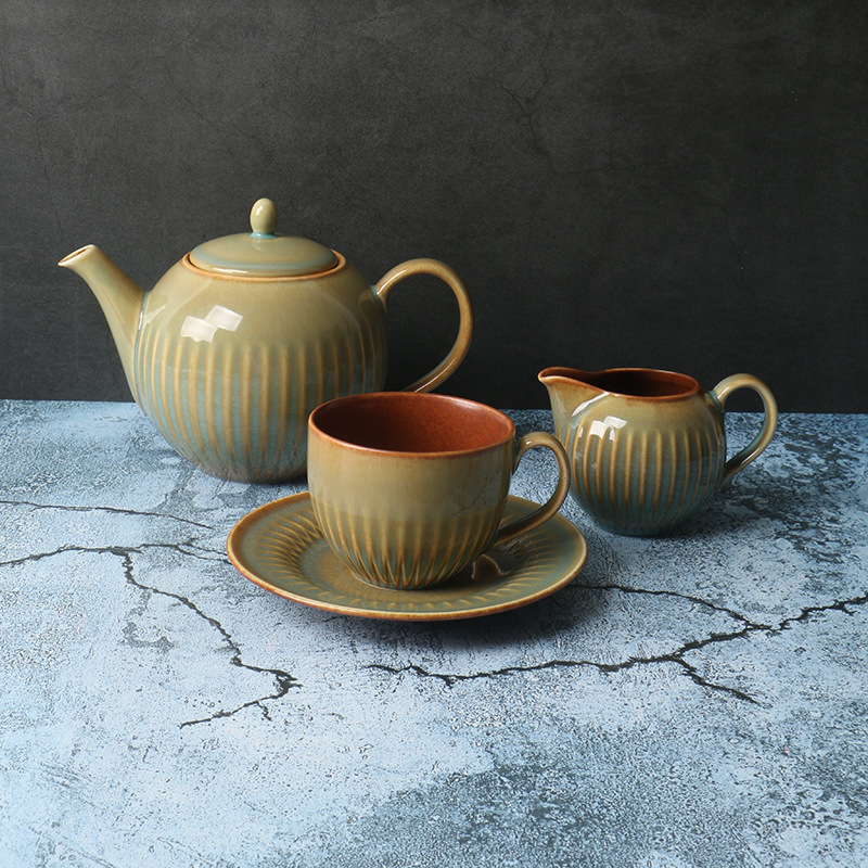 Juego de té británico de exportación de comercio exterior [cerámica de alta gama] tetera de lujo accesible, jarra de leche, taza de café y platillo