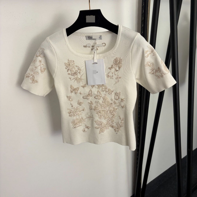 Nanyou High-End Foreign Trade Style Slim-Fit Dopamine Sweet Style Spicy Girl Date Sequin-Embellished Short-Sleeve Knit Top