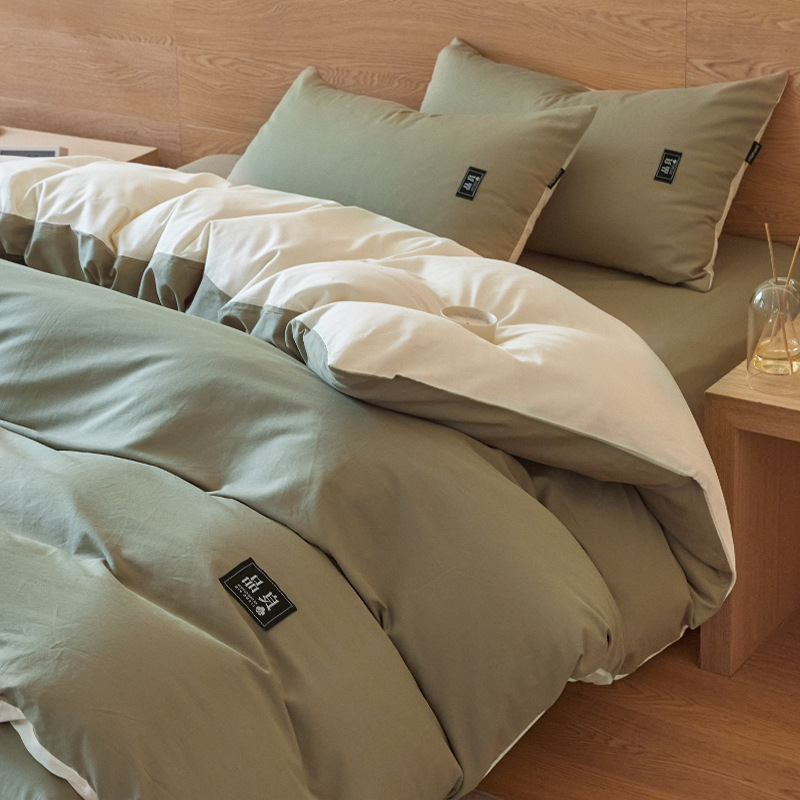 Nuevo traje de cama de algodón lavado de algodón de cuatro piezas de algodón 2025 nuevo traje de dormitorio de funda de edredón de sábana simple de tres piezas