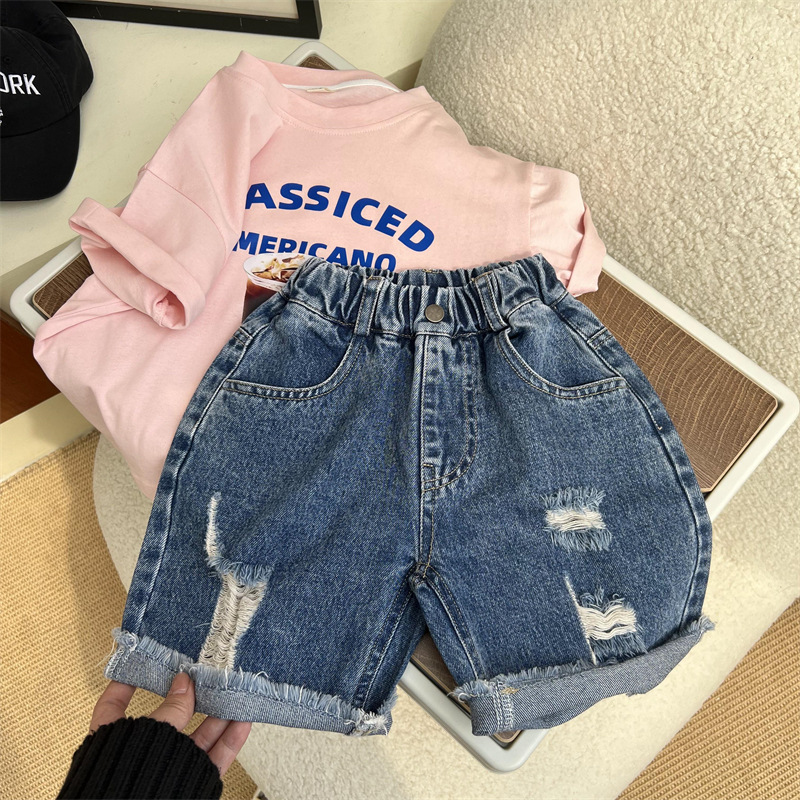 Poletne otroške kratke hlače Beggar v ameriškem slogu, raztegnjene s petimi delnimi dolžinami, vsestranske jeans hlače za fantke in deklice._voghion.com