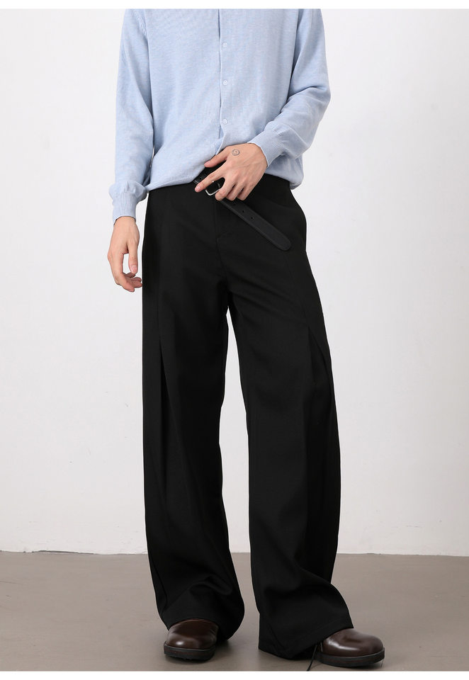 Quần tây nam ống rộng xếp ly phong cách Mỹ, quần dài casual tôn dáng — màu xám, màu đen chi tiết 13