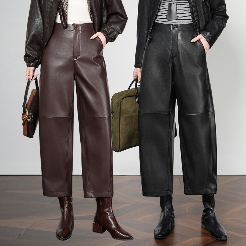 品牌真皮高腰皮裤女秋冬新款时尚机车九分裤休闲显瘦绵羊皮直筒裤
