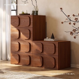 Trendy Cabinet with High Aesthetic Value, Solid Wood Storage Chest, Freely Combinable Modular Storage Cabinet, Antique-Style Chocolate Cabinet
