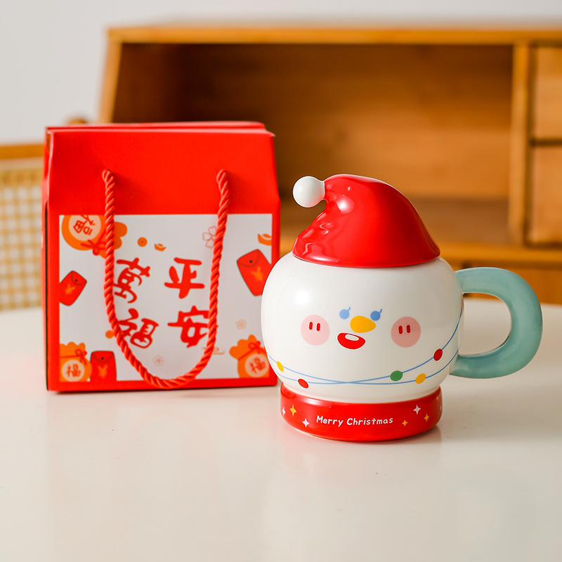 Creativa Navidad taza de regalo Taza de cerámica de dibujos animados Pareja nórdica taza de agua taza de café con tapa caja de regalo