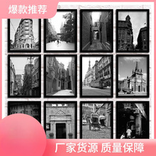 批发老上海装饰画怀旧街景挂画有框画黑白建筑照片墙画酒店餐