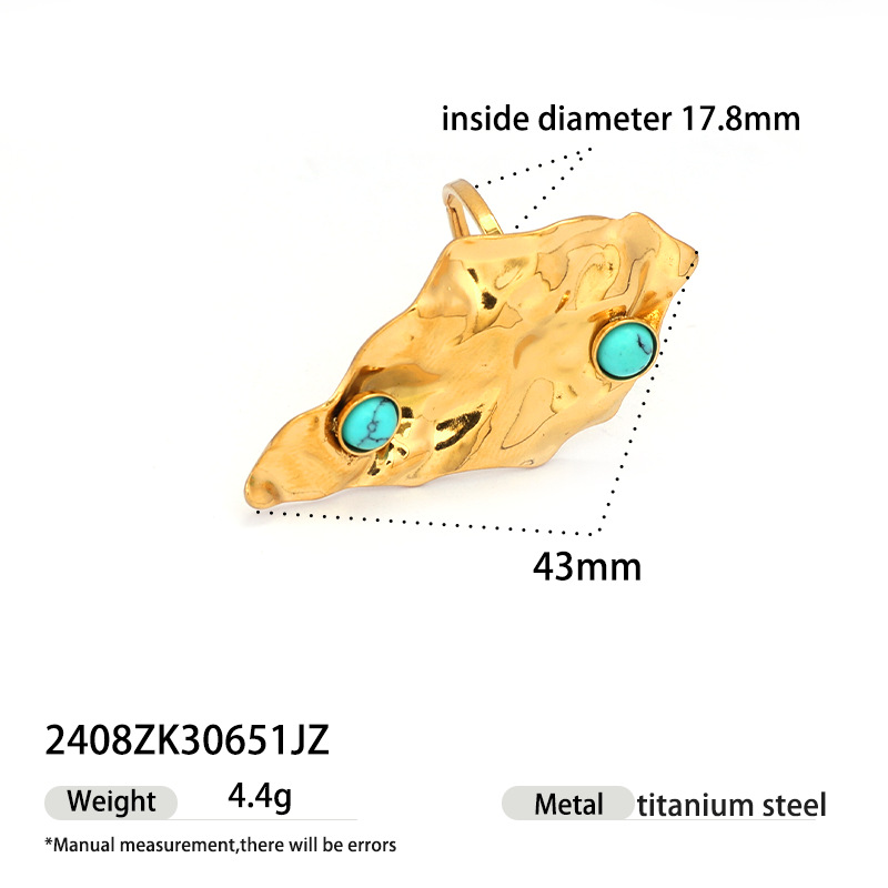Anillo de acero inoxidable de titanio no desvanecido, anillo incrustado de turquesa azul, nicho de alta calidad, venta caliente transfronteriza