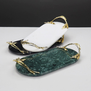 Nordic ins marble oval metal handle tray wash basin bathroom desktop accessories perfume storage tray
