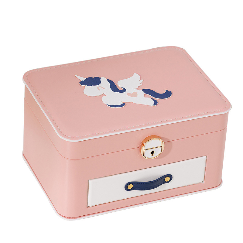 Pony unicornio de múltiples capas joyero grande joyero joyero joyero caja de aros collar pulsera caja de almacenamiento de joyas con cerradura