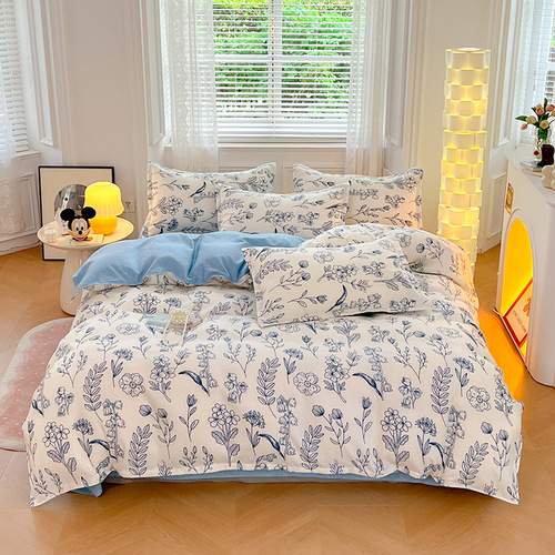 New skin-friendly printed brushed four-piece spring and summer thickened and warm Tianzhu cotton three-piece student dormitory set wholesale
