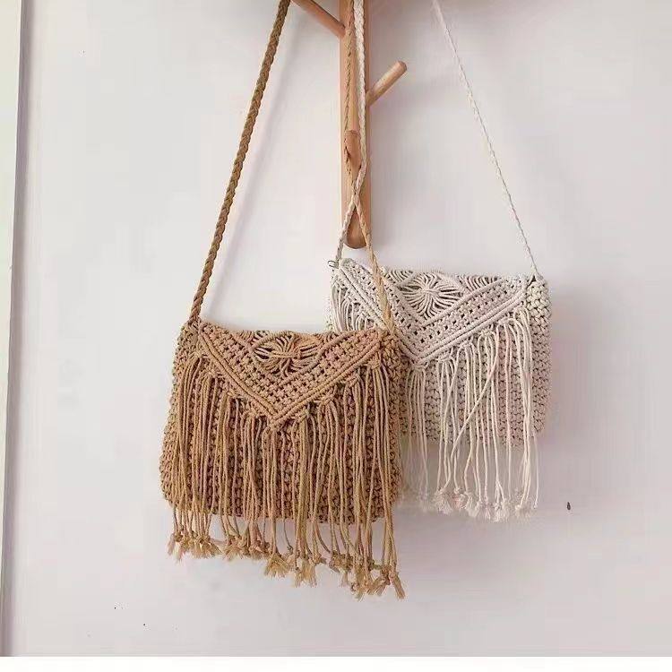 Ethnic Style Retro Bohemian Tassel Cotton Rope Woven Bag for Women Seaside Vacation Travel Style Beach Bag Crossbody Bag Ethnic Style Retro Bohemian Tassel Cotton Rope Woven Bag for Women Seaside Vacation Travel Style Beach Bag Crossbody Bag