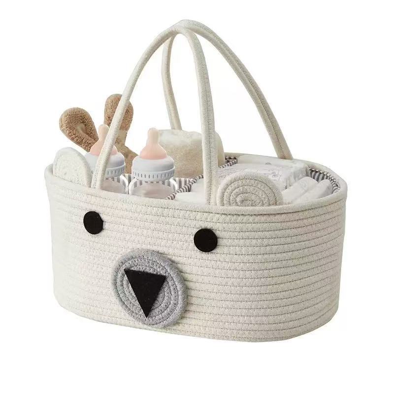 Cesta de pañales para bebés Cesta de almacenamiento de juguetes Cesta de almacenamiento Cesta de mano con borlas Cesta de mano tejida a mano Rejilla extraíble y portátil