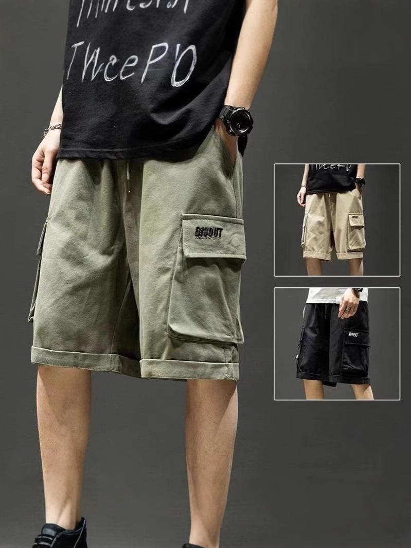 Nuevos pantalones cortos de herramientas de moda para hombres, pantalones de moda japoneses de verano, pantalones de cinco puntos sueltos de gran tamaño para hombres