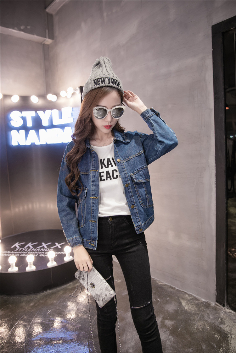 595g Weight Denim Jacket Outerwear Type Long Sleeve Sleeve Length Single Breasted Placket Type Denim Fabric Type Regular Top Length Coat Tops Type Casual, Daily Occasion Turndown, Hooded Neckline Loose Fit Type Color Block Pattern Spring, Autumn Season Women's Gender Printing Design Streetwear Style Women's Streetwear Color Block Printing Single Breasted Coat Denim Jacket 28