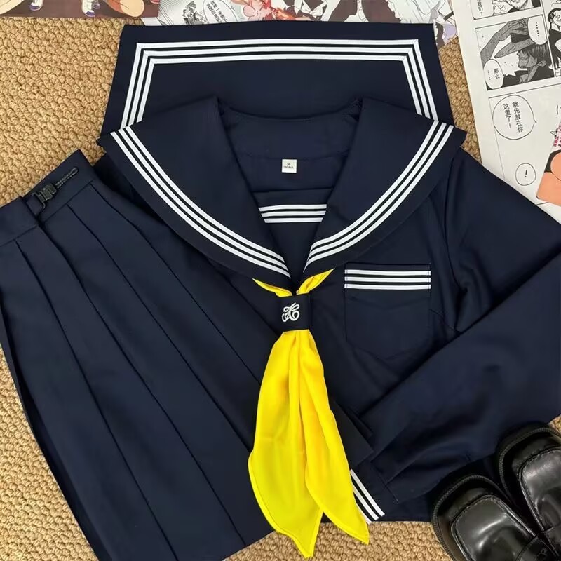 Jk制服ベースモデル改良白三本セーラー服合集長袖海軍襟学院風日系スーツ|undefined