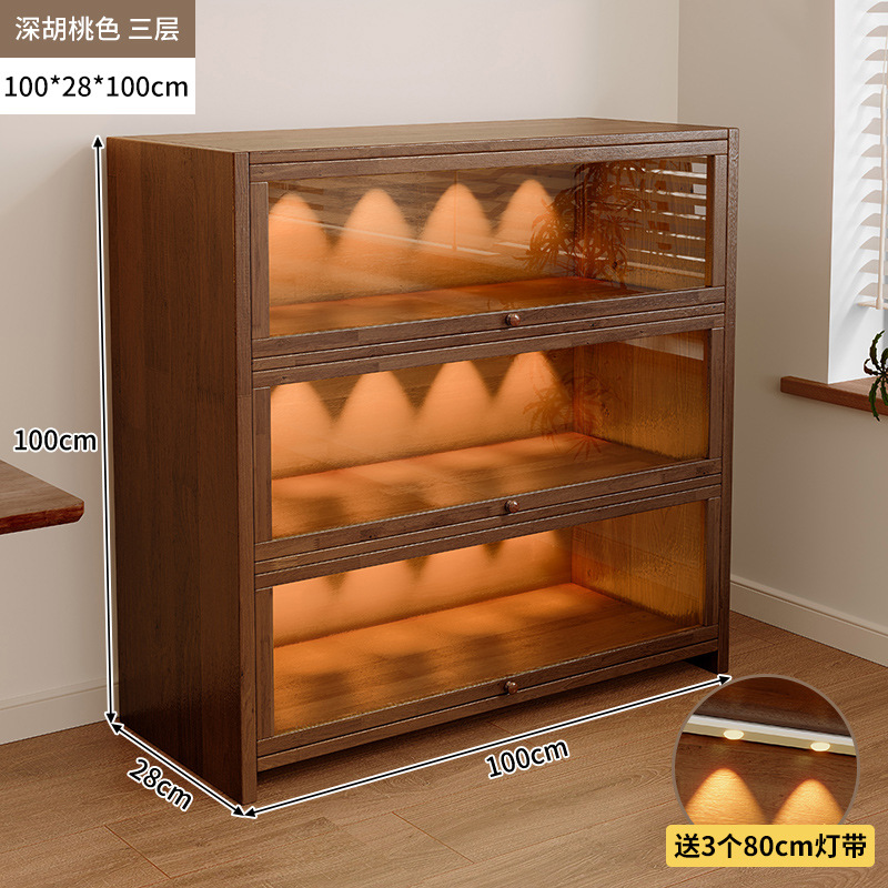 Librería de madera maciza a prueba de polvo integrada contra la pared Armario de almacenamiento de color nogal Armario de almacenamiento Armario de piso Estantería para el hogar