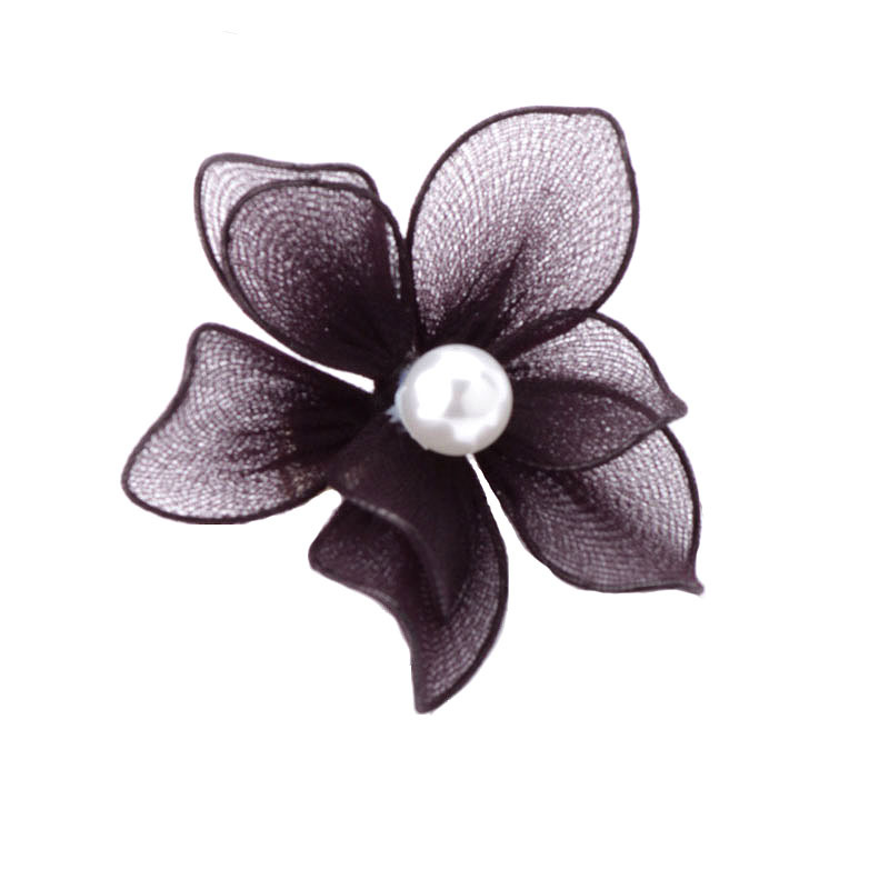 꽃무늬 패브릭 헤어 클립 - 블랙