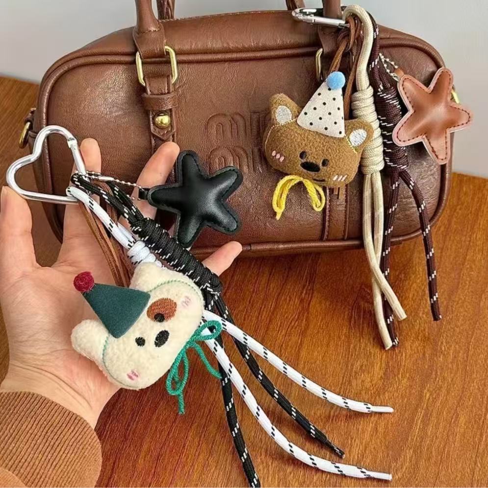 Cute Plush Bear Bag Pendant Mountaineering Rope Hand Rope Cartoon Doll Hanging Car Keychain Trendy