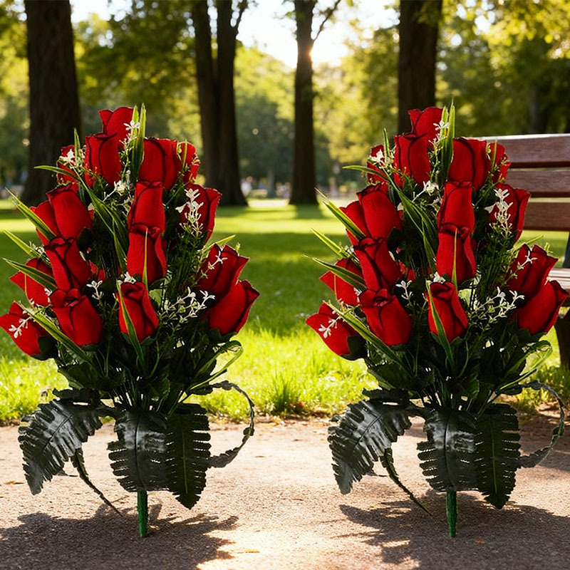 Simulación de tela de terciopelo de 24 rosas de borde negro soporte de etiquetado flor de decoración cementerio simulación de rosas
