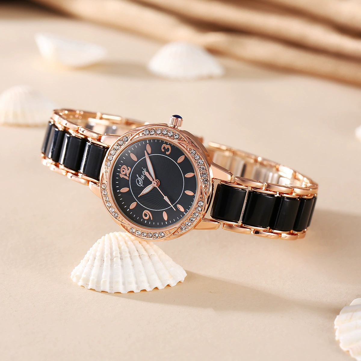 Fashion Quartz Watch TikTok Style, City Strap, Waterproof, Rose Gold Accents