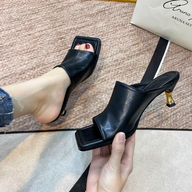 New High-Heeled Open-Toe Sandals with Thin Straps, Outdoor Women's Slippers, 2026 New Fashion Square-Toe Design