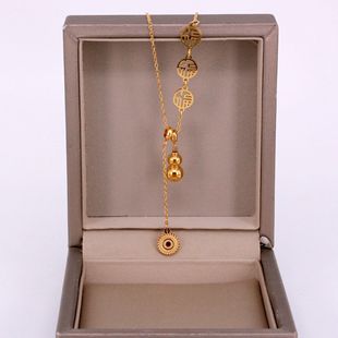 X7-213 National Tide Gold Sanfu Brand Gourd Pendant Tassel Necklace Add Fortune Element Niche Chain