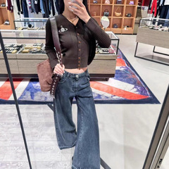 高品质~2025早秋新款土星针织开衫V领纽扣长袖刺绣短款百搭女装