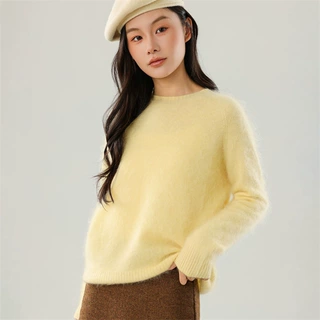 2026秋冬美式慵懒风短款拉毛套头毛衣女宽松长加厚羊毛圆领针织衫