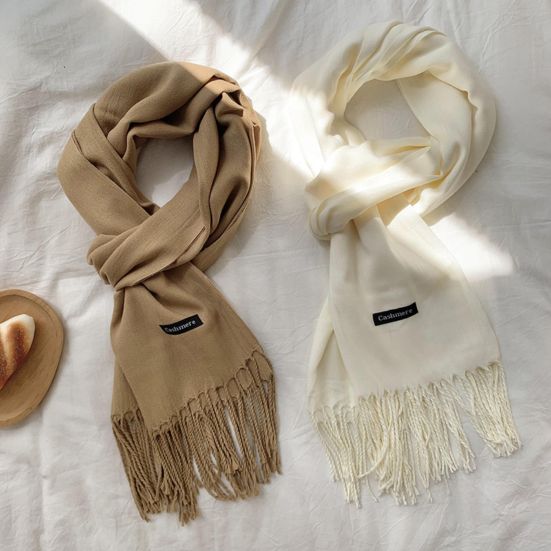 Scarf Women's Winter High-end 2025 New Style Cashmere Solid Color All-match Warm Tassel Shawl Scarf