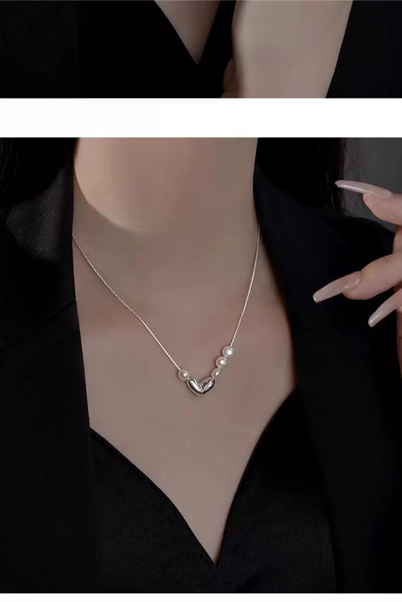 Necklace Classification 925 sterling silver Chain Material 925 Sterling Silver Pearl Heart Shape Necklace