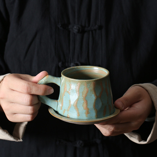 Cross-border ceramic coffee cup set Japanese retro high-end restaurant milk cup milk tea shop cup and saucer stoneware tea set