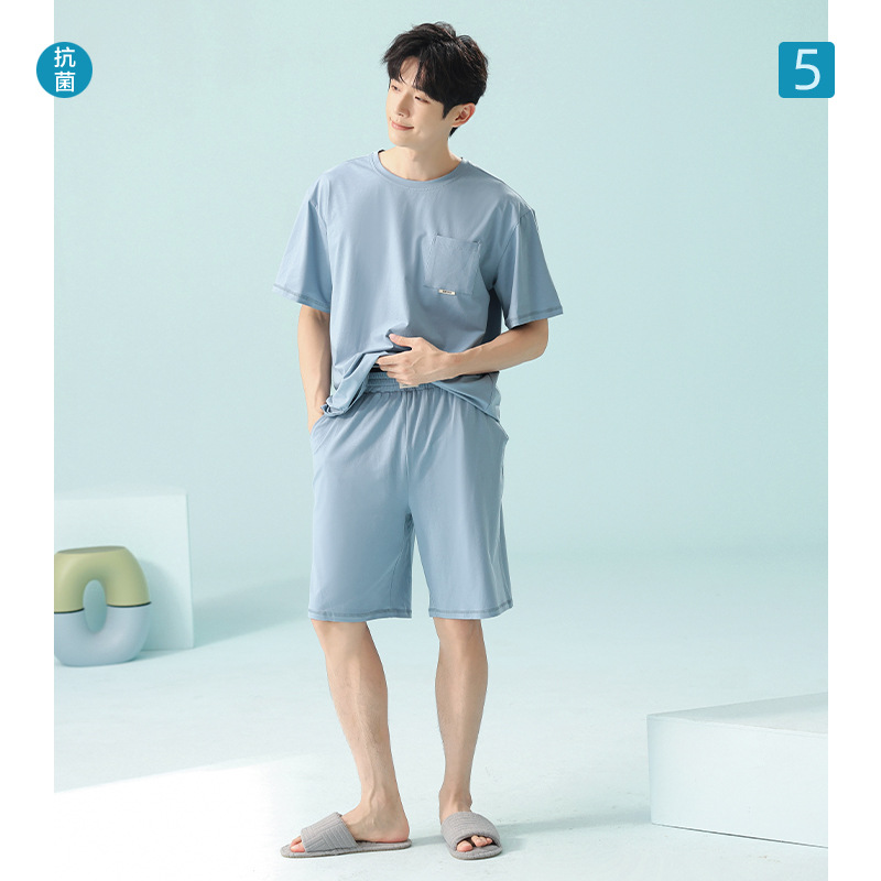 [헤비 아이스 도자기 코튼] 남성용 가벼운 스포츠 잠옷 여름 반팔 순면 얇은 여름 남성 홈웨어 세트