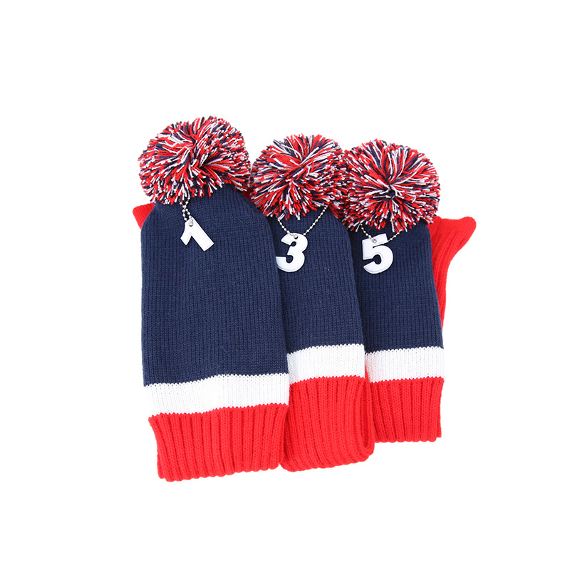 Nuevo Golf Club de punto sombrero cubierta contraste color bola cubierta número placa felpa cabeza cubierta putter cubierta fábrica al por mayor