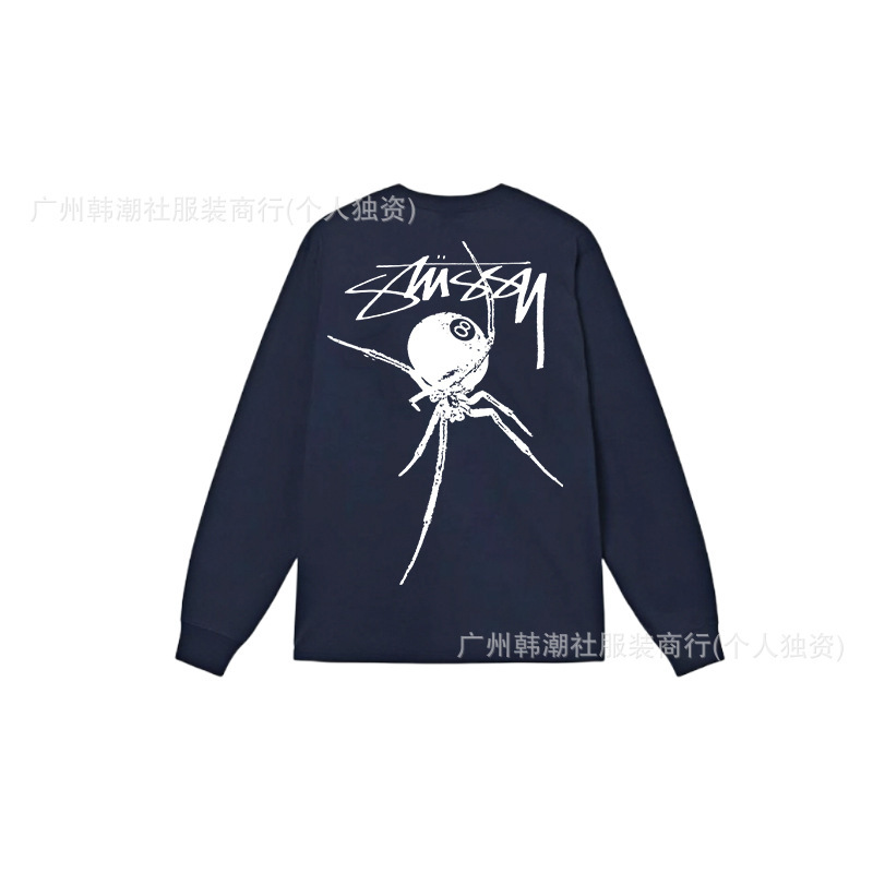 25S跨境斯图西长袖印花t恤美式潮牌STUSSY圆筒布休闲宽松男女同款|undefined
