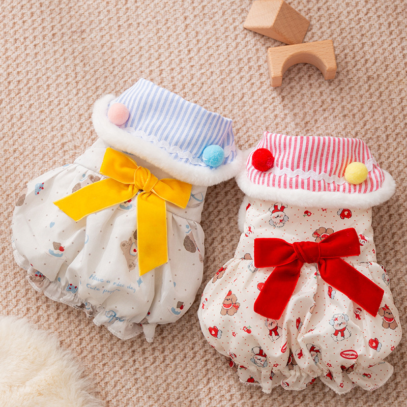 Nueva ropa de perro otoño invierno arco cálido vestido de princesa algodón peluche ropa de mascotas image 4