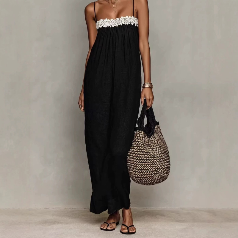 2026 European and American Cross-Border Women's Fashion New Style Spaghetti Strap Lace Maxi Dress