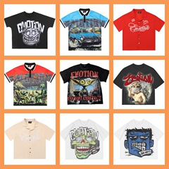 ヨーロッパのファッショナブルなプリント半袖Tシャツメンズトレンディブランドホットダイヤモンドカラーハーフスリーブパーソナライズメンズハンサムスリムフラワーティーシャツ