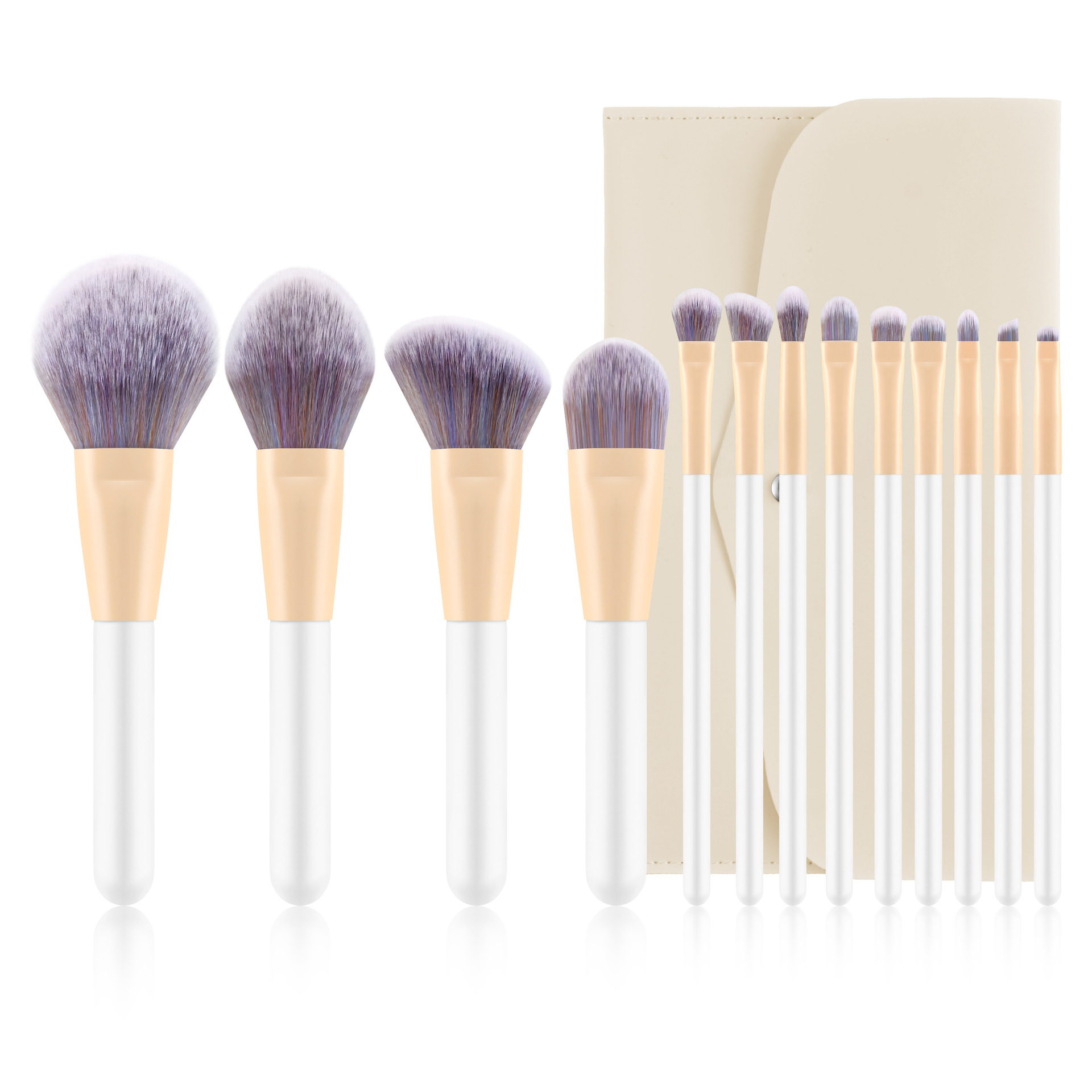 13 white poppy purple hair + beige leather bag