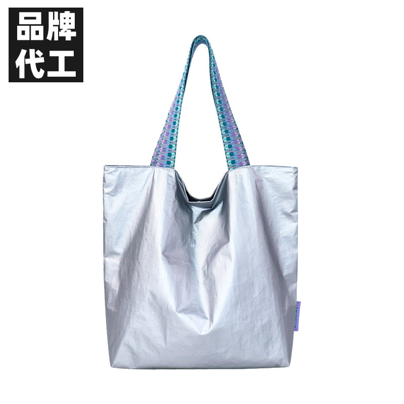 Tyvek Dupont Paper Lightweight Shopping Tote Bag Custom Logo Webbing Silver Women's Beach Shoulder Bag Tyvek Dupont Paper Lightweight Shopping Tote Bag Custom Logo Webbing Silver Women's Beach Shoulder Bag