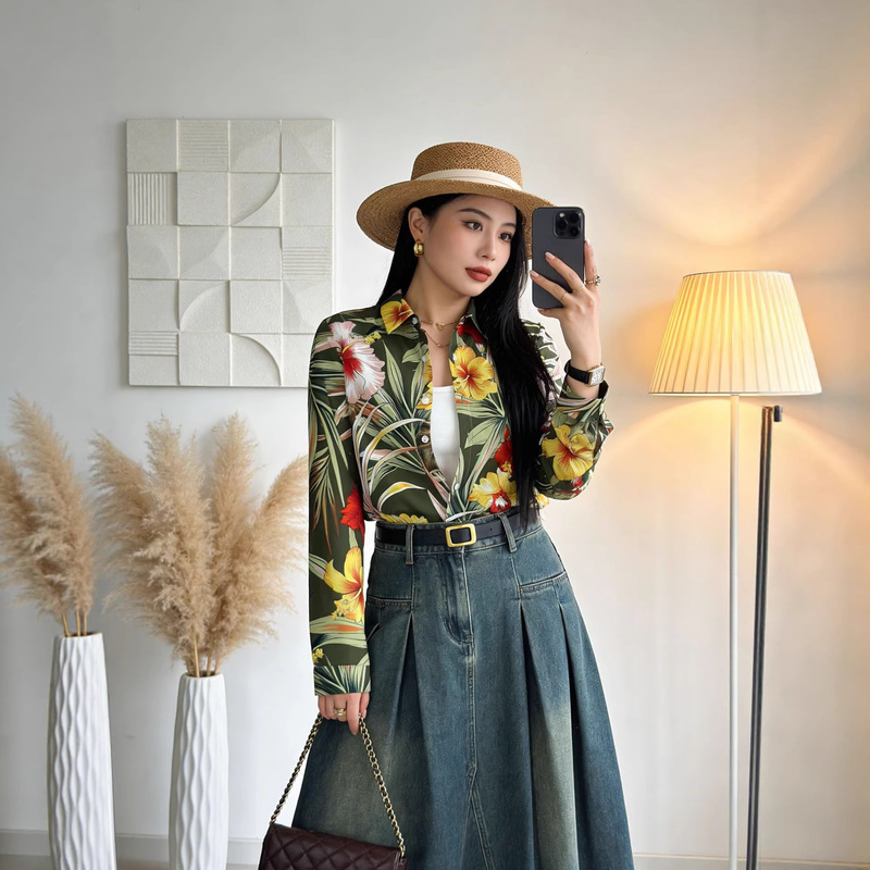 French-Style Niche Tropical Floral Shirt for Women, 2026 Spring New Style, Loose Fit, Slimming, Elegant, Versatile Shirt French-Style Niche Tropical Floral Shirt for Women, 2026 Spring New Style, Loose Fit, Slimming, Elegant, Versatile Shirt