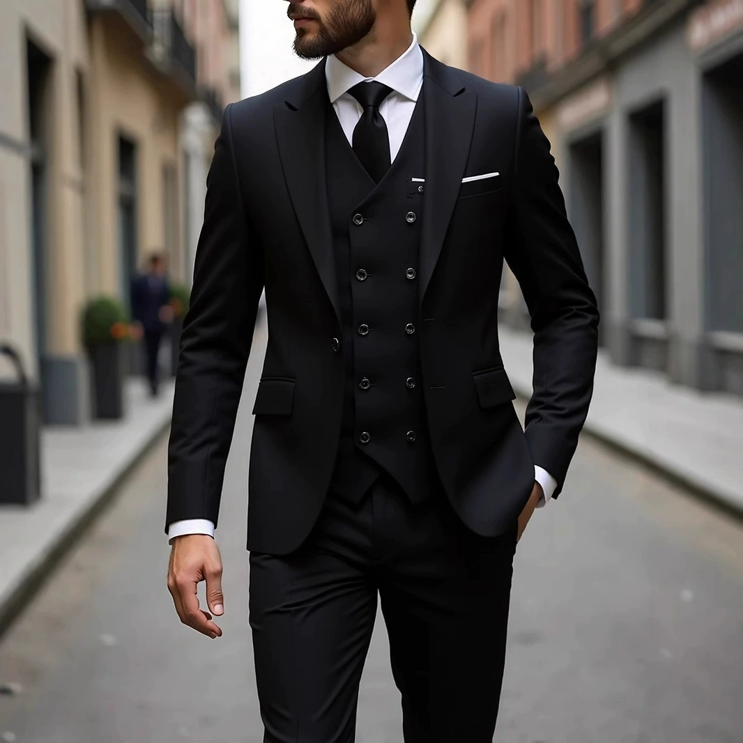 Men's thin set, fitted suit, wedding dress, 3 piece set, plus size